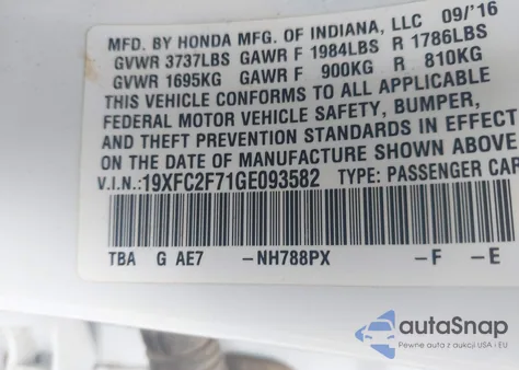 2016 Honda Civic Ex из США, поврежденный, VIN 19XFC2F71GE093582